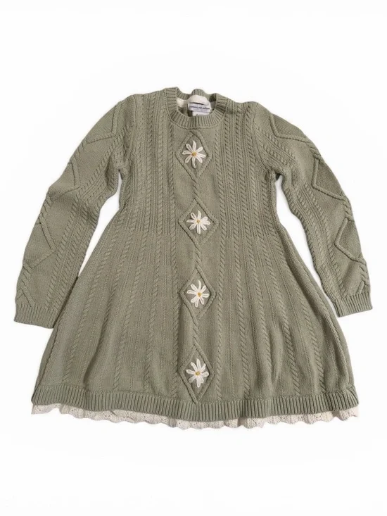 cupcakes & cashmere sage green cable knit dress with daisy applique - Picture 2 of 5